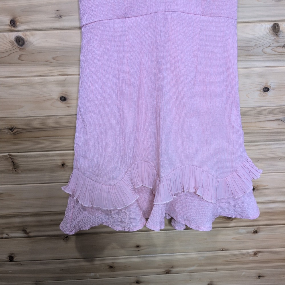 Hello Molly Pink Ruffle V-Neck Mini Dress Crinkle Tiered Flounce Size 6 - Picture 3 of 10